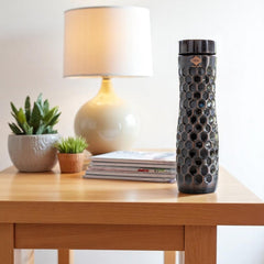 Pure Copper Water Bottle in Antique Finish with Diamond Hammered Design- 1000 ML