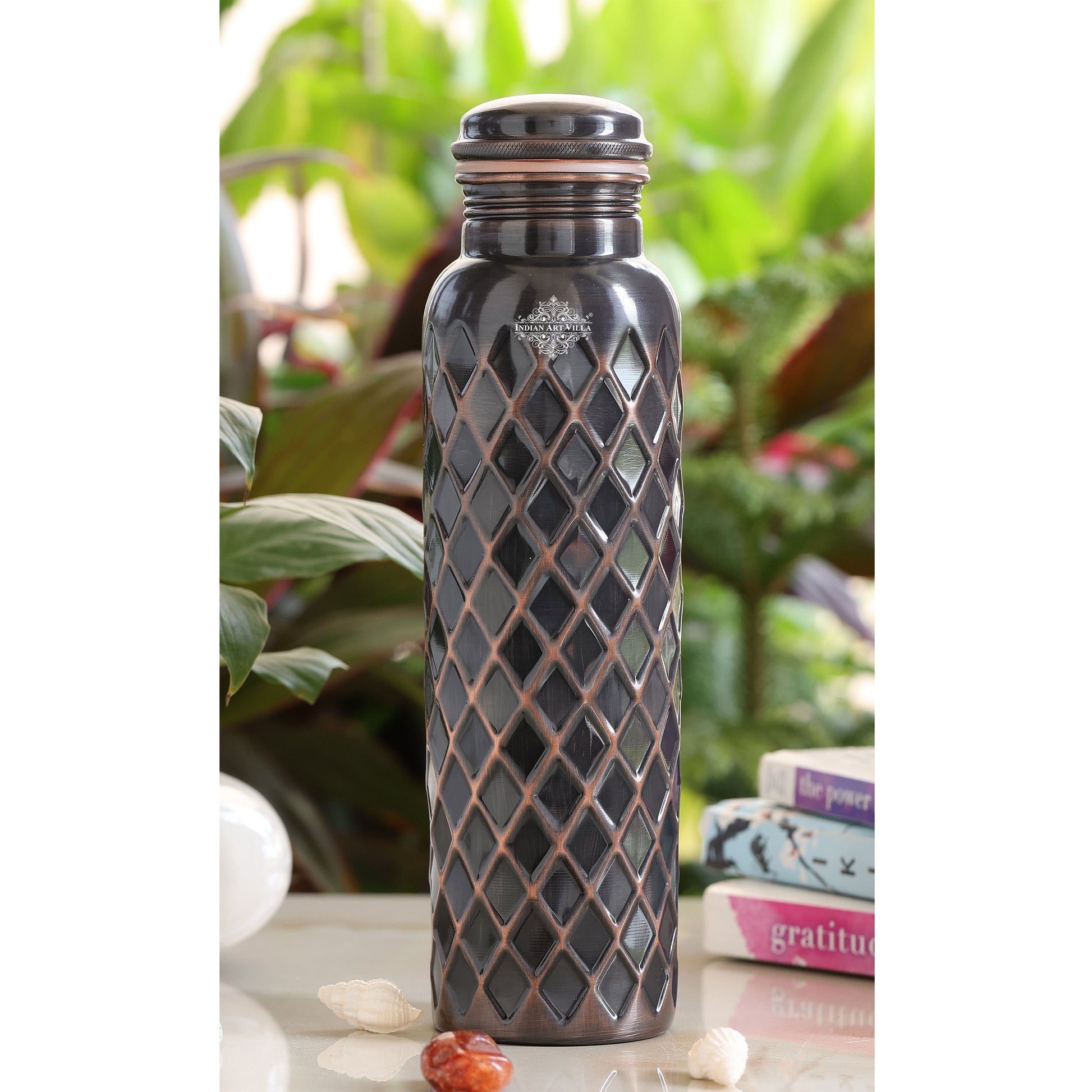 Antique Diamond Design Pure Copper Water Bottle -900ML