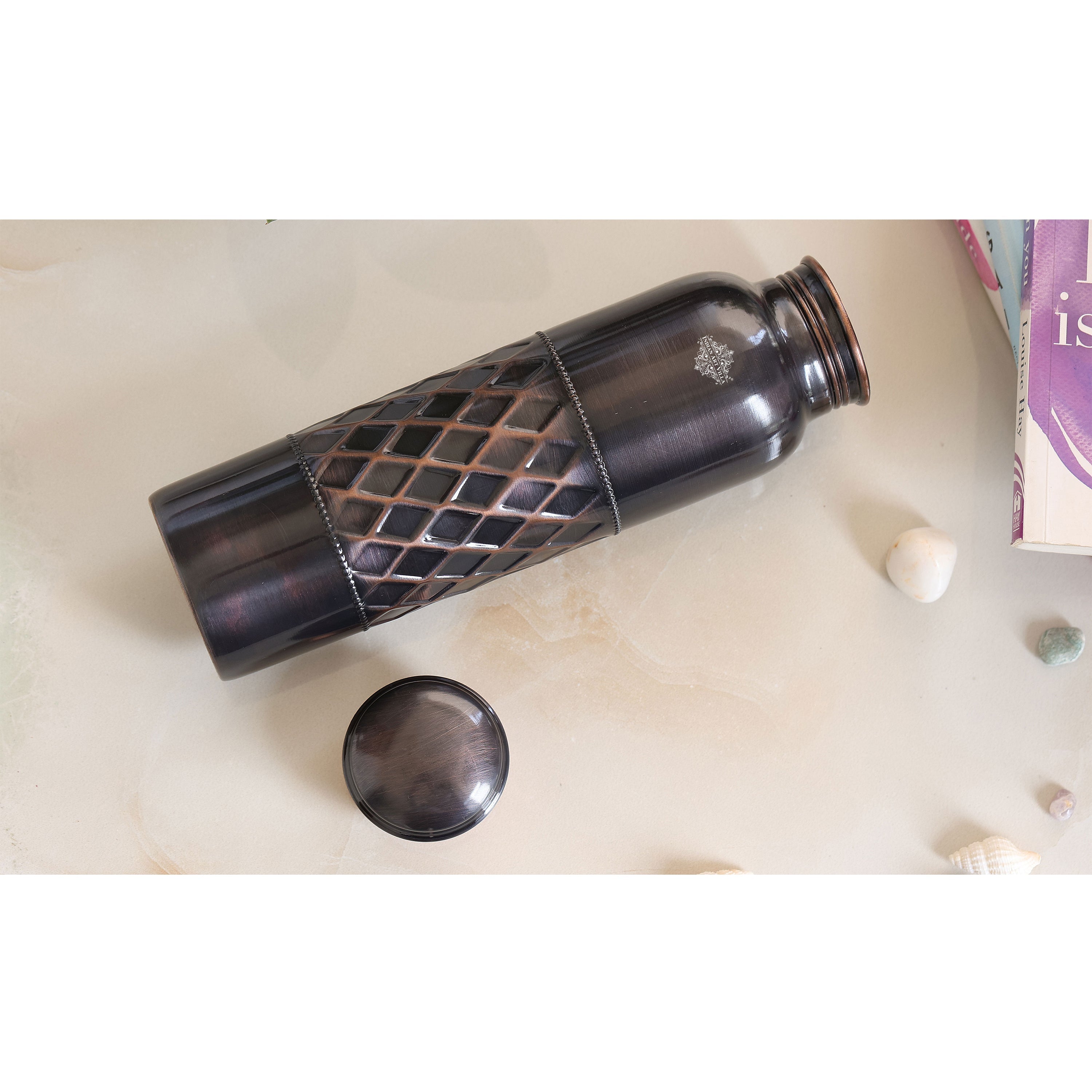 Antique Diamond Design Pure Copper Water Bottle -900ML