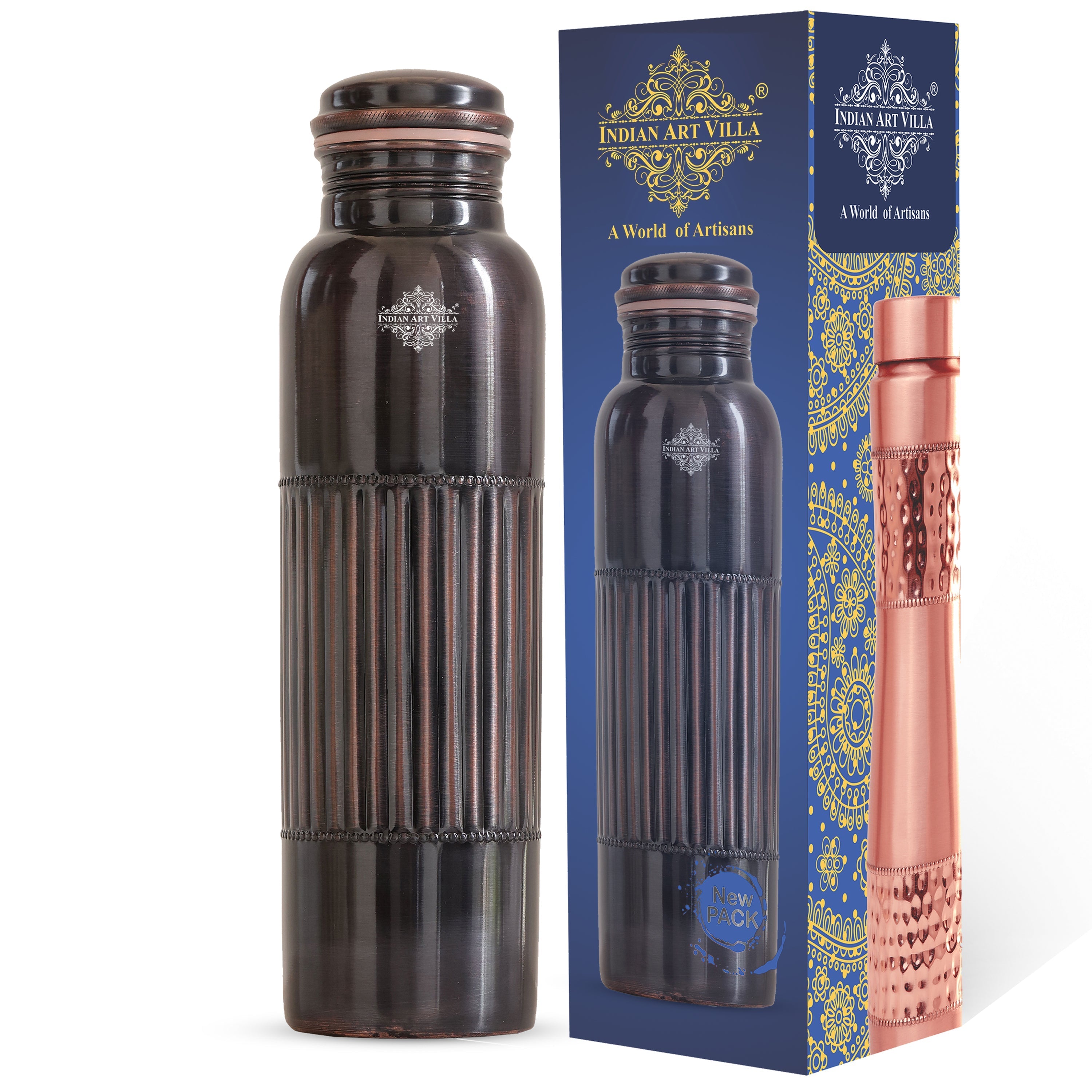 Antique Diamond Design Pure Copper Water Bottle -900ML