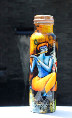 Pure Copper Water Bottle with Printed Design