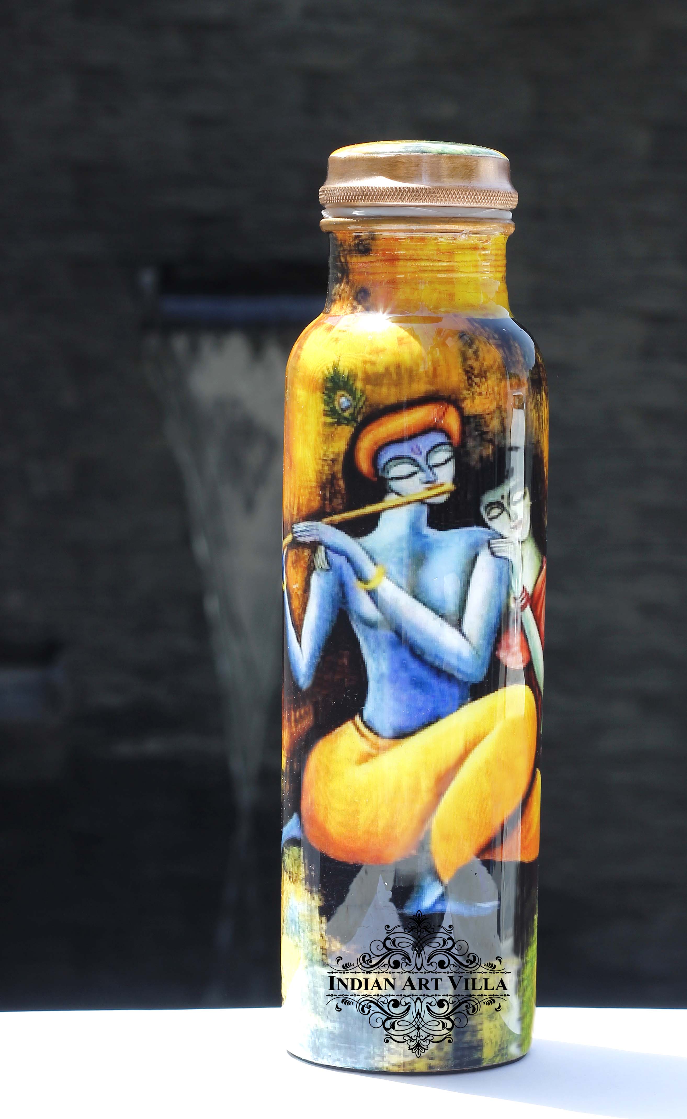 Pure Copper Water Bottle with Printed Design