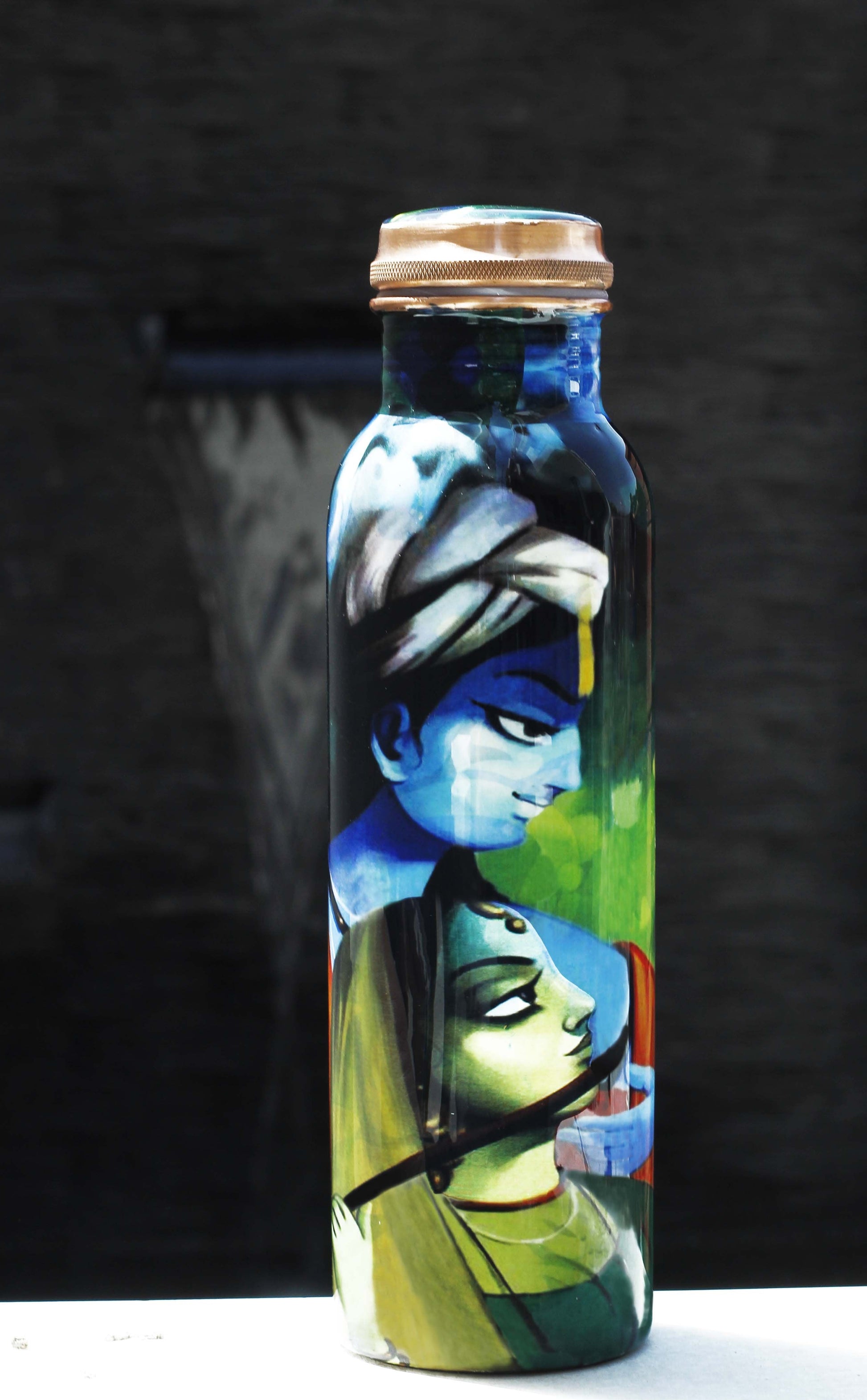 Pure Copper Water Bottle with Printed Design