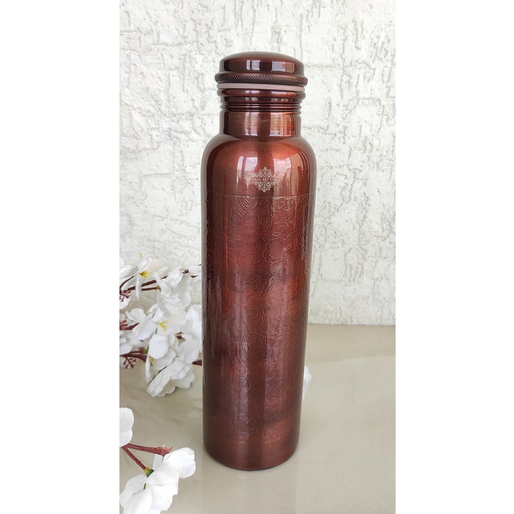 Pure Copper Water Bottle with Embossed Design