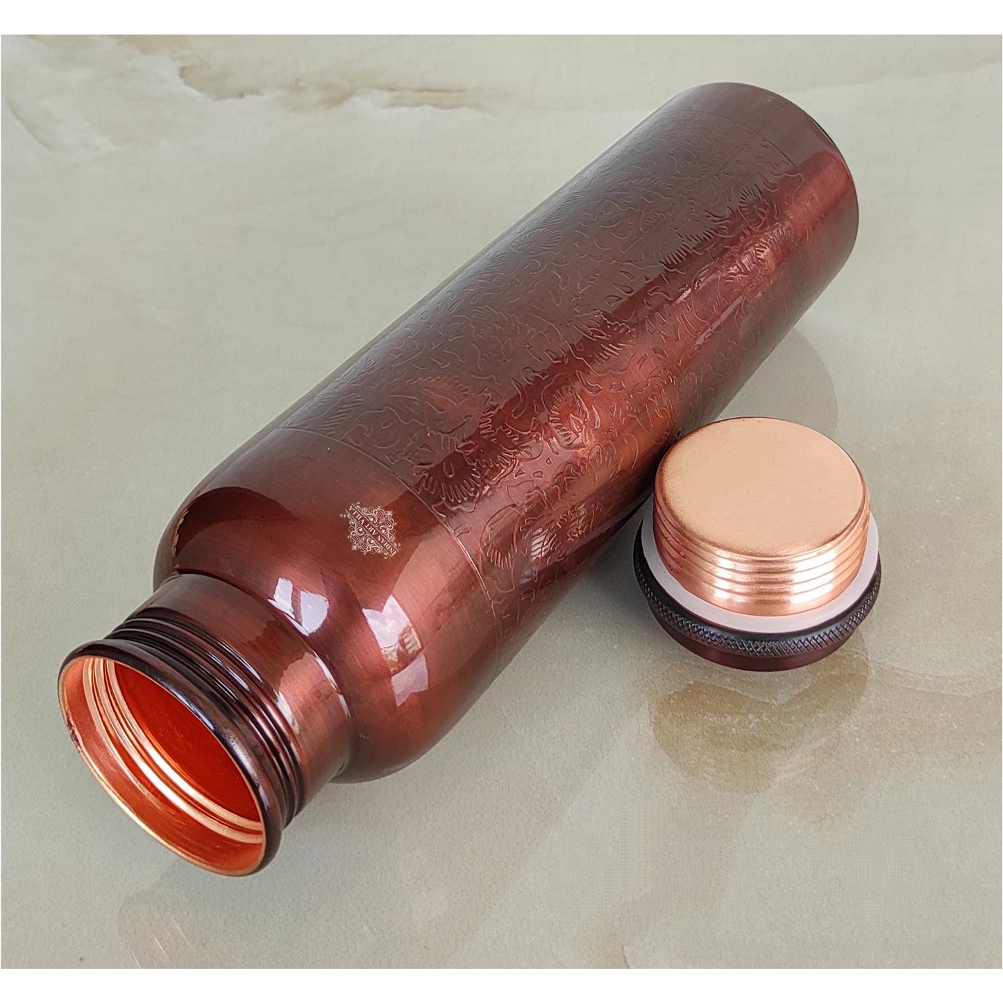 Pure Copper Water Bottle with Embossed Design
