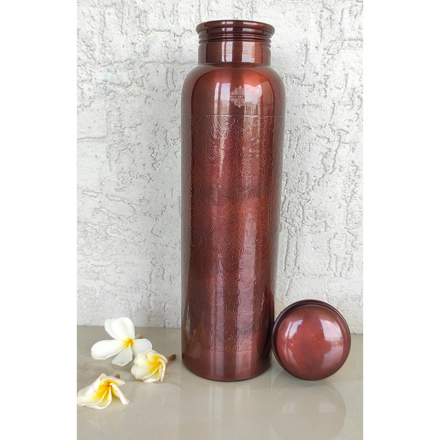 Pure Copper Water Bottle with Embossed Design