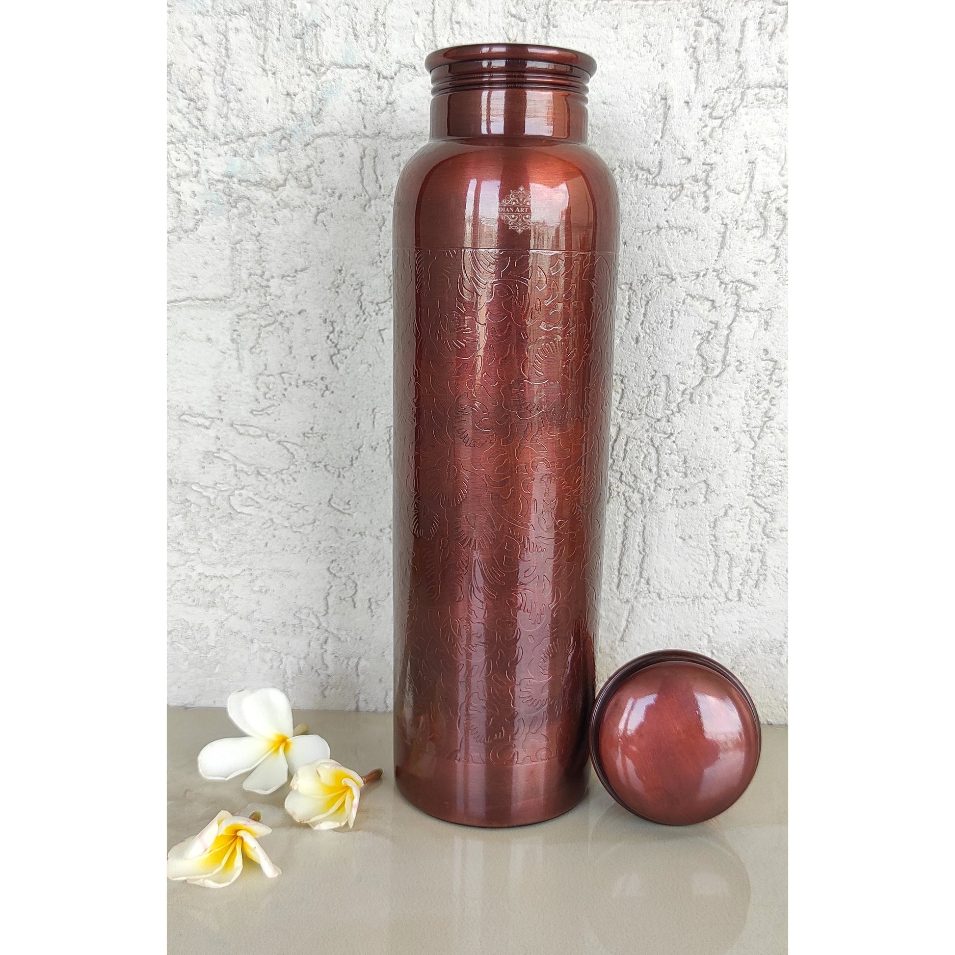 Pure Copper Water Bottle with Embossed Design