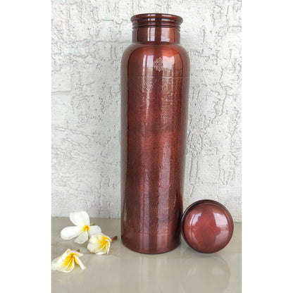 Pure Copper Water Bottle with Embossed Design