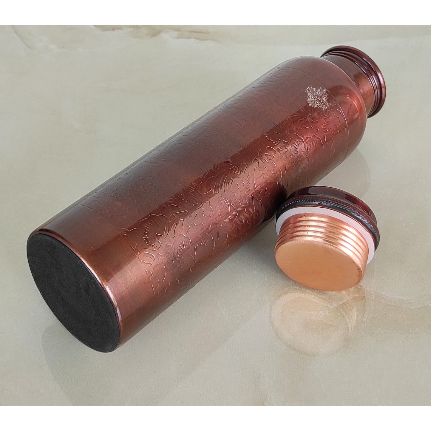 Pure Copper Water Bottle with Embossed Design