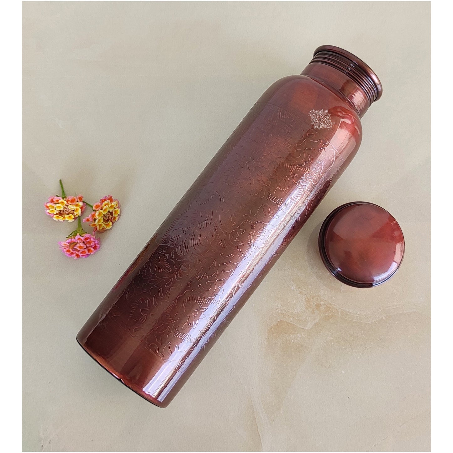 Pure Copper Water Bottle with Embossed Design