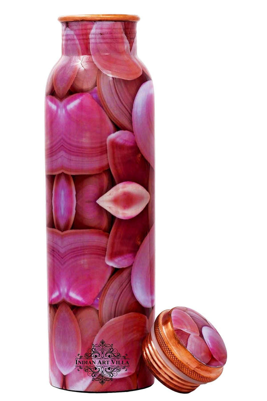 Pure Copper Pink Rose Petals Printed Design Lacquer Coated Water Bottle,Health Benefits, Drinkware