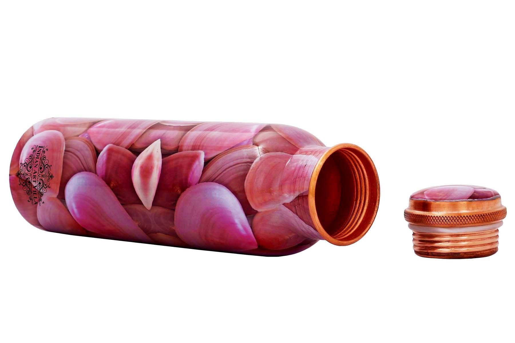 Pure Copper Pink Rose Petals Printed Design Lacquer Coated Water Bottle,Health Benefits, Drinkware