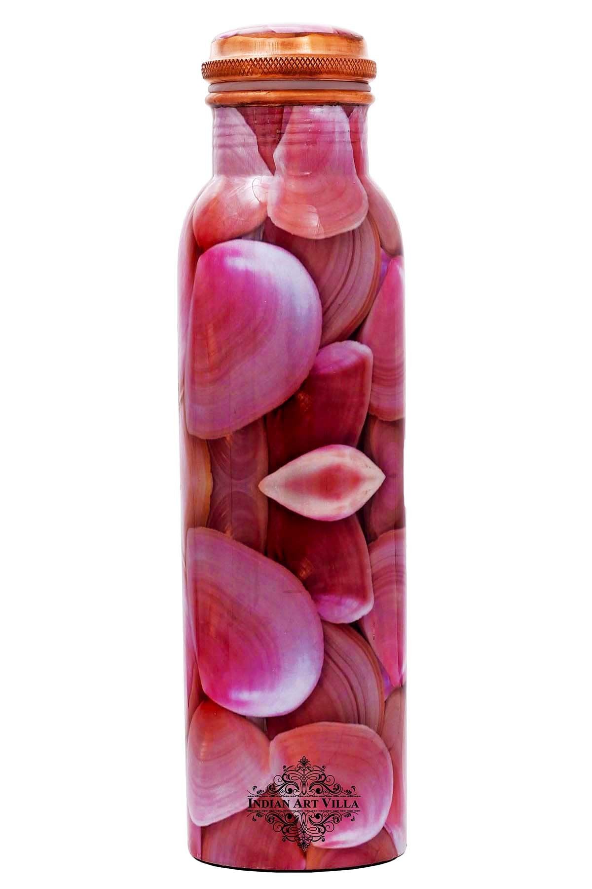 Pure Copper Pink Rose Petals Printed Design Lacquer Coated Water Bottle,Health Benefits, Drinkware