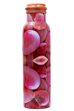Pure Copper Pink Rose Petals Printed Design Lacquer Coated Water Bottle,Health Benefits, Drinkware