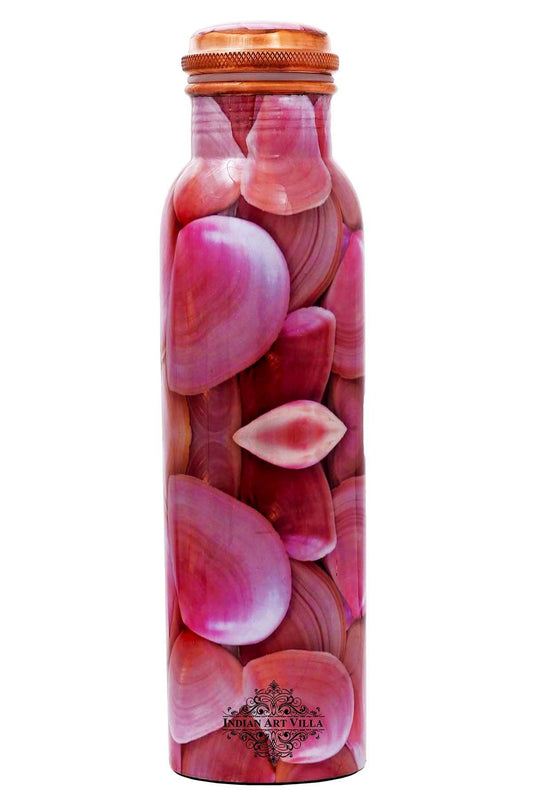 Pure Copper Pink Rose Petals Printed Design Lacquer Coated Water Bottle,Health Benefits, Drinkware