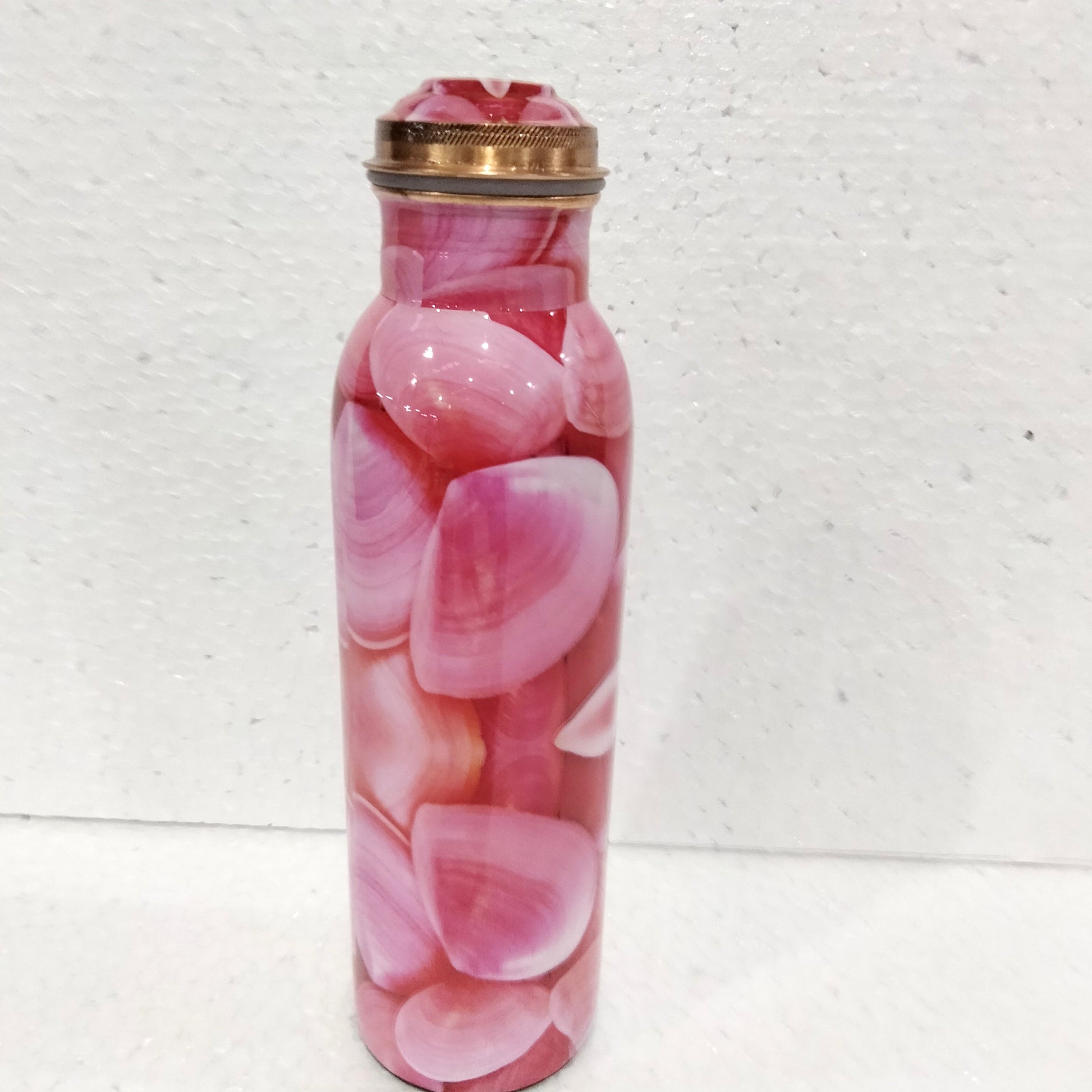 Pure Copper Pink Rose Petals Printed Design Lacquer Coated Water Bottle,Health Benefits, Drinkware