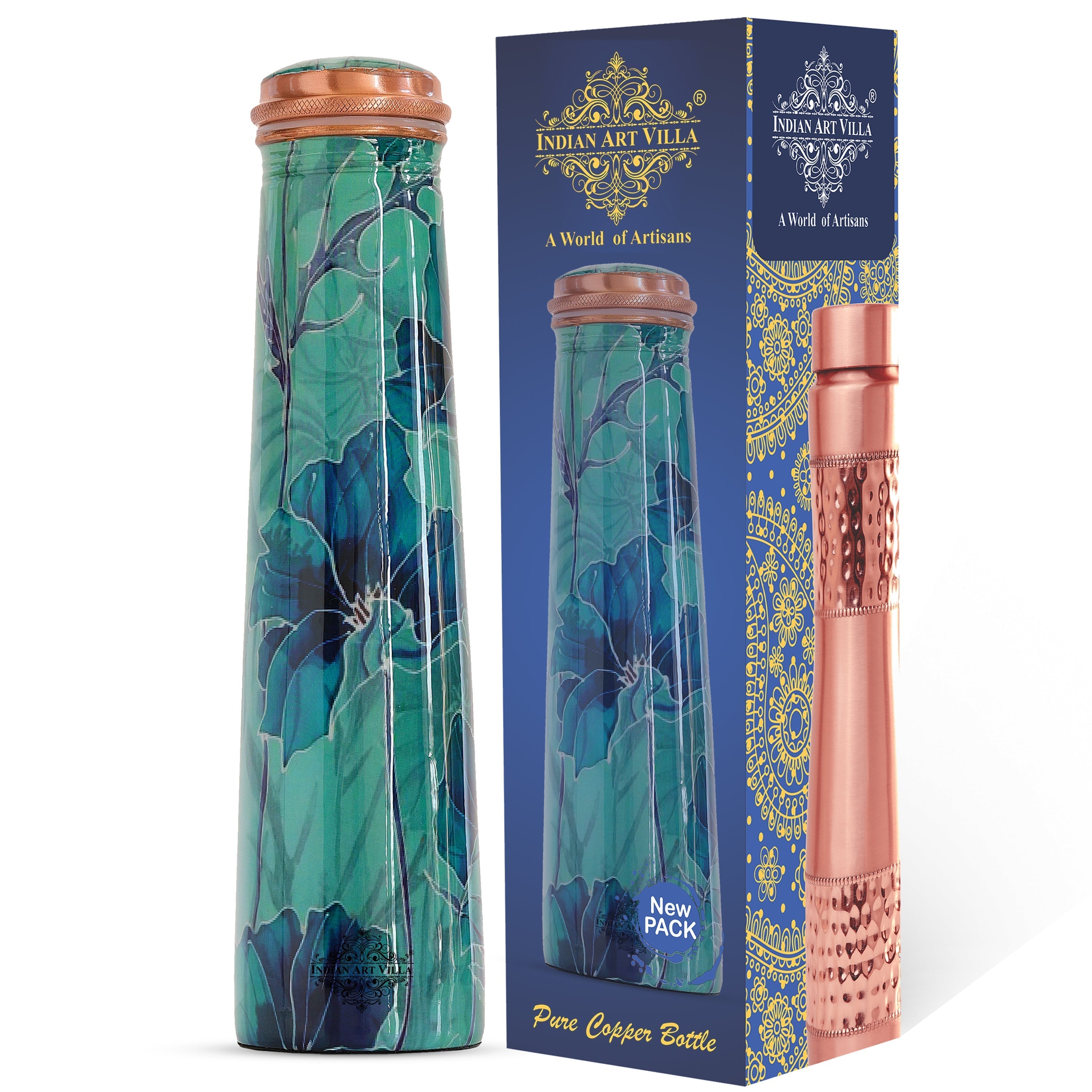 Pure Copper Bottle with Slim Tube Pyramid Shape – 750 ML