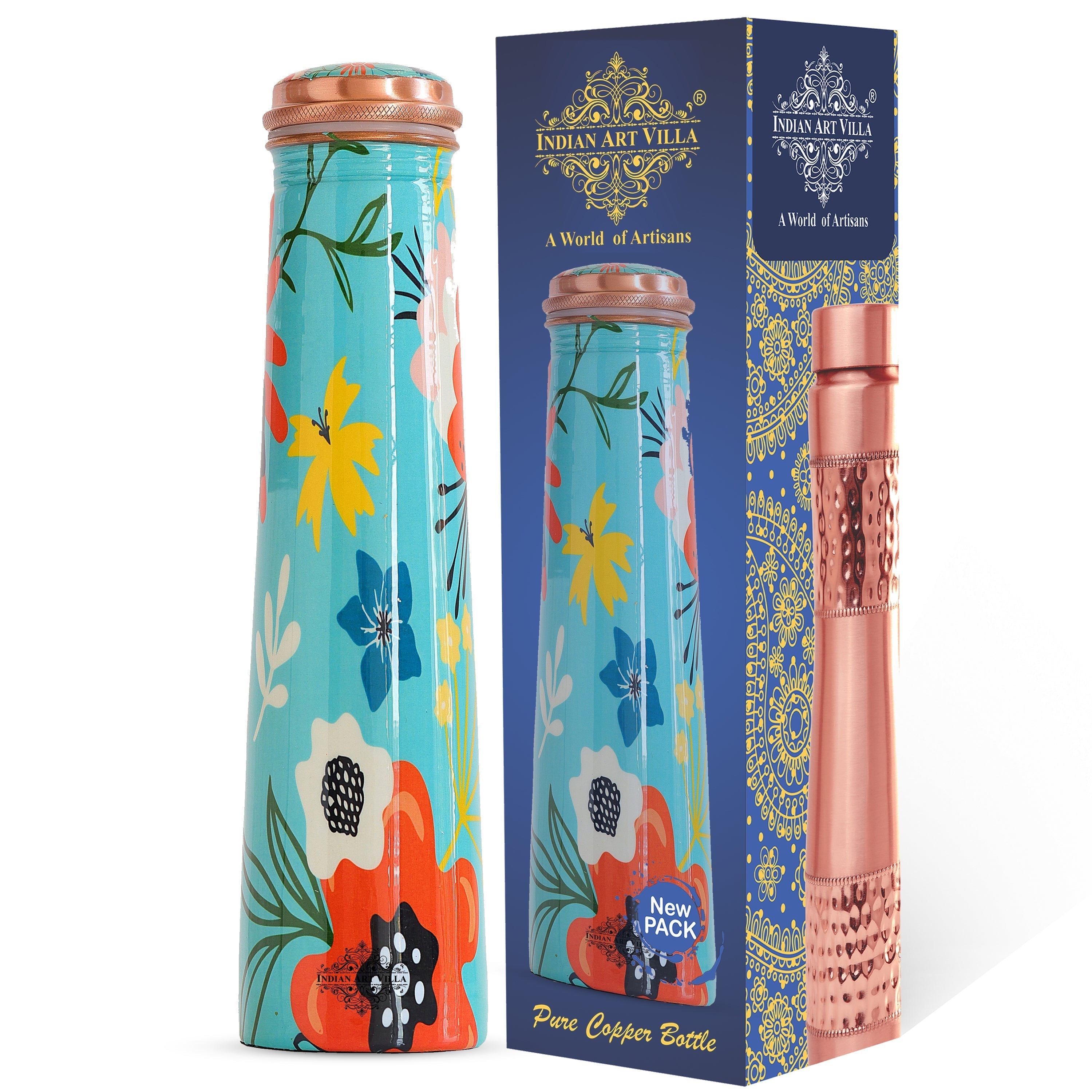 Pure Copper Bottle with Slim Tube Pyramid Shape – 750 ML