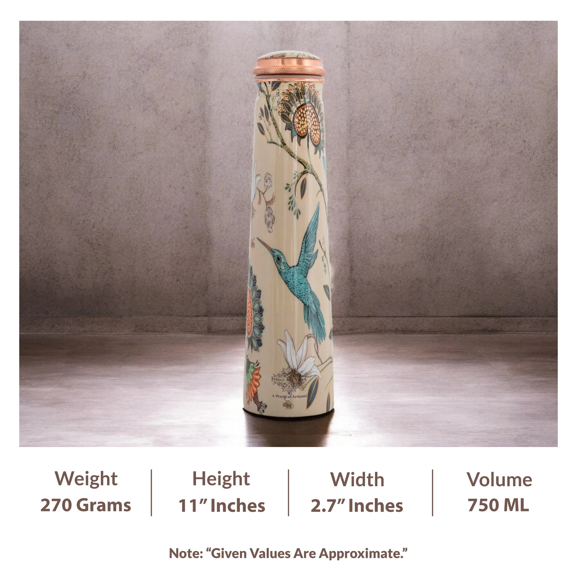 Pure Copper Bottle with Slim Tube Pyramid Shape – 750 ML