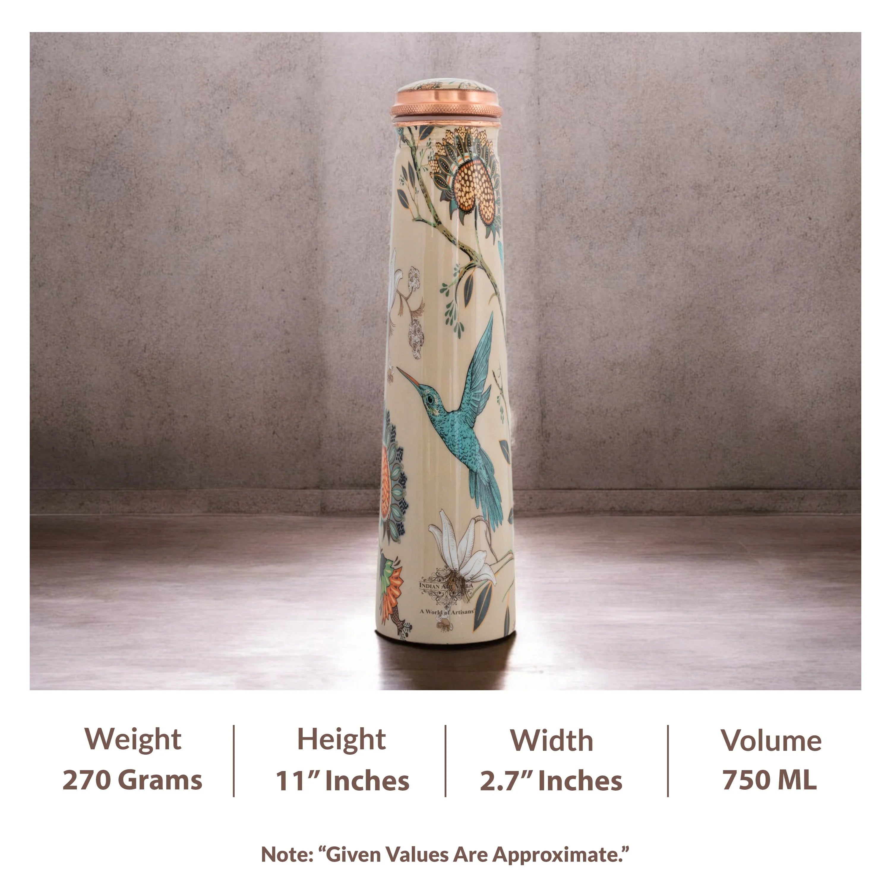Pure Copper Bottle with Slim Tube Pyramid Shape – 750 ML