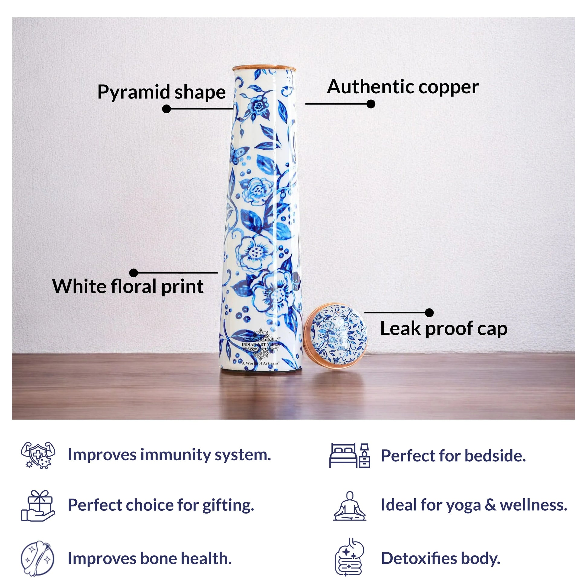 Pure Copper Bottle with Slim Tube Pyramid Shape – 750 ML