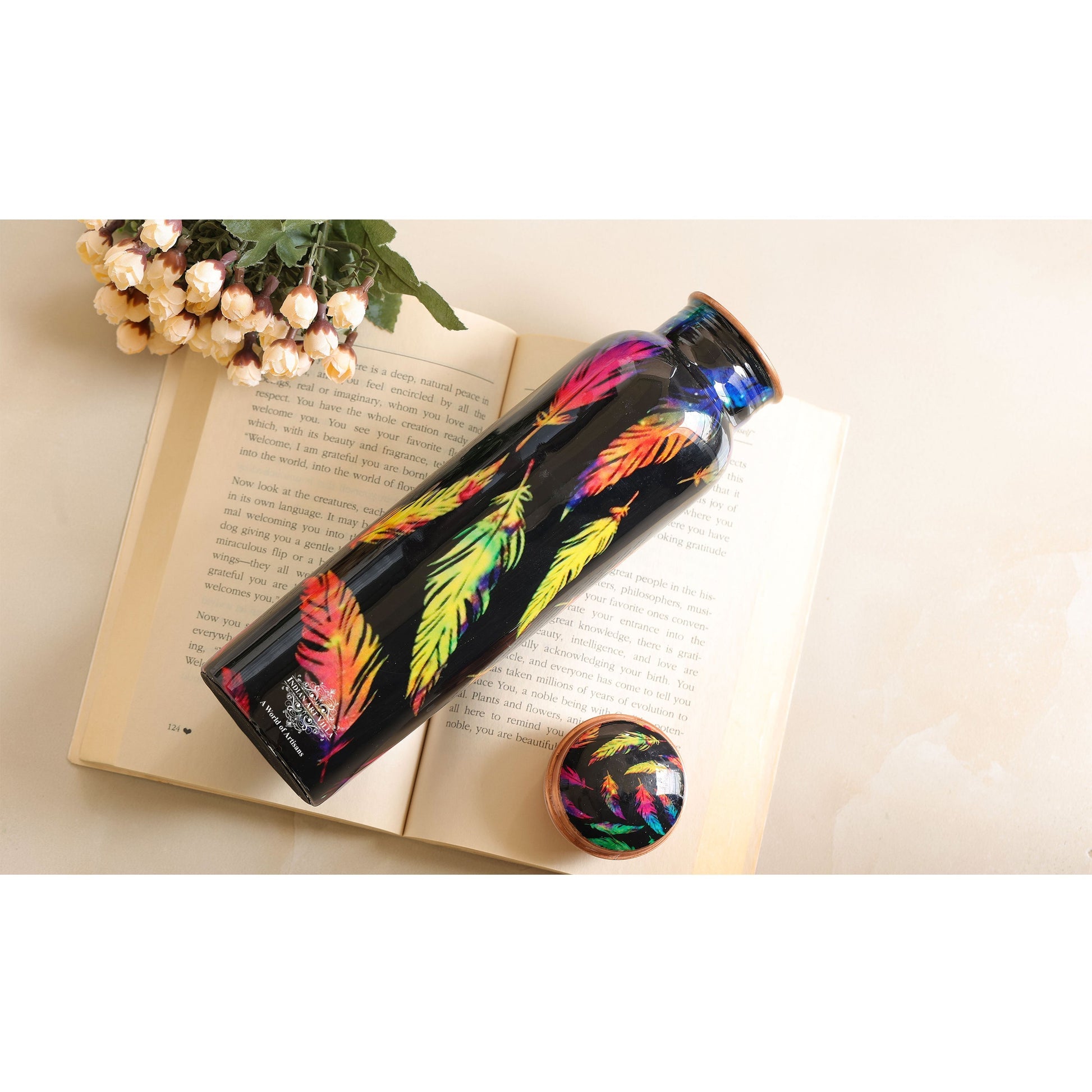 Pure Copper Water Bottle with Printed Design