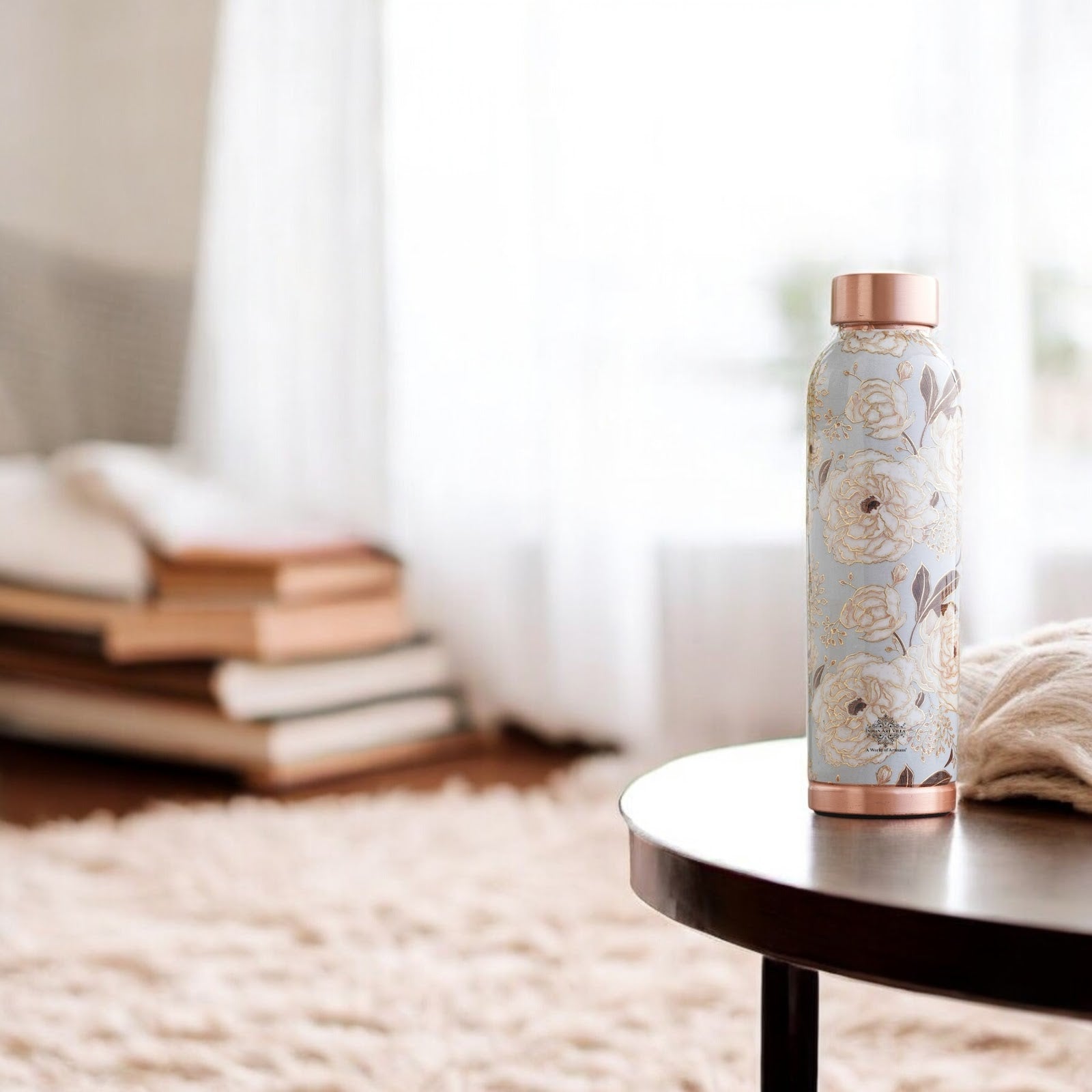 Pure Copper Water Bottle with Different Gold Print Designs, 900 ML