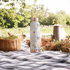 Pure Copper Water Bottle with Different Gold Print Designs, 900 ML