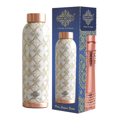 Pure Copper Water Bottle with Different Gold Print Designs, 900 ML