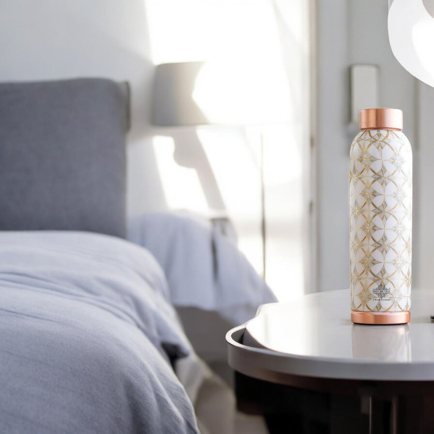 Pure Copper Water Bottle with Different Gold Print Designs, 900 ML