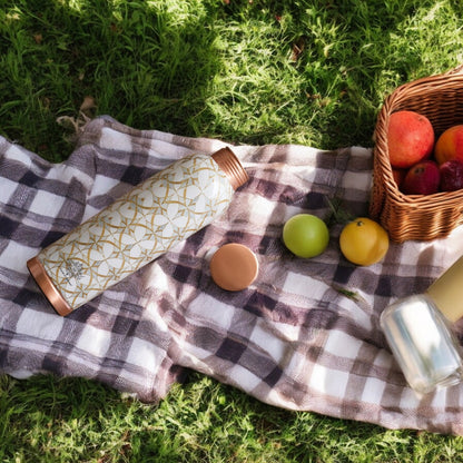 Pure Copper Water Bottle with Different Gold Print Designs, 900 ML