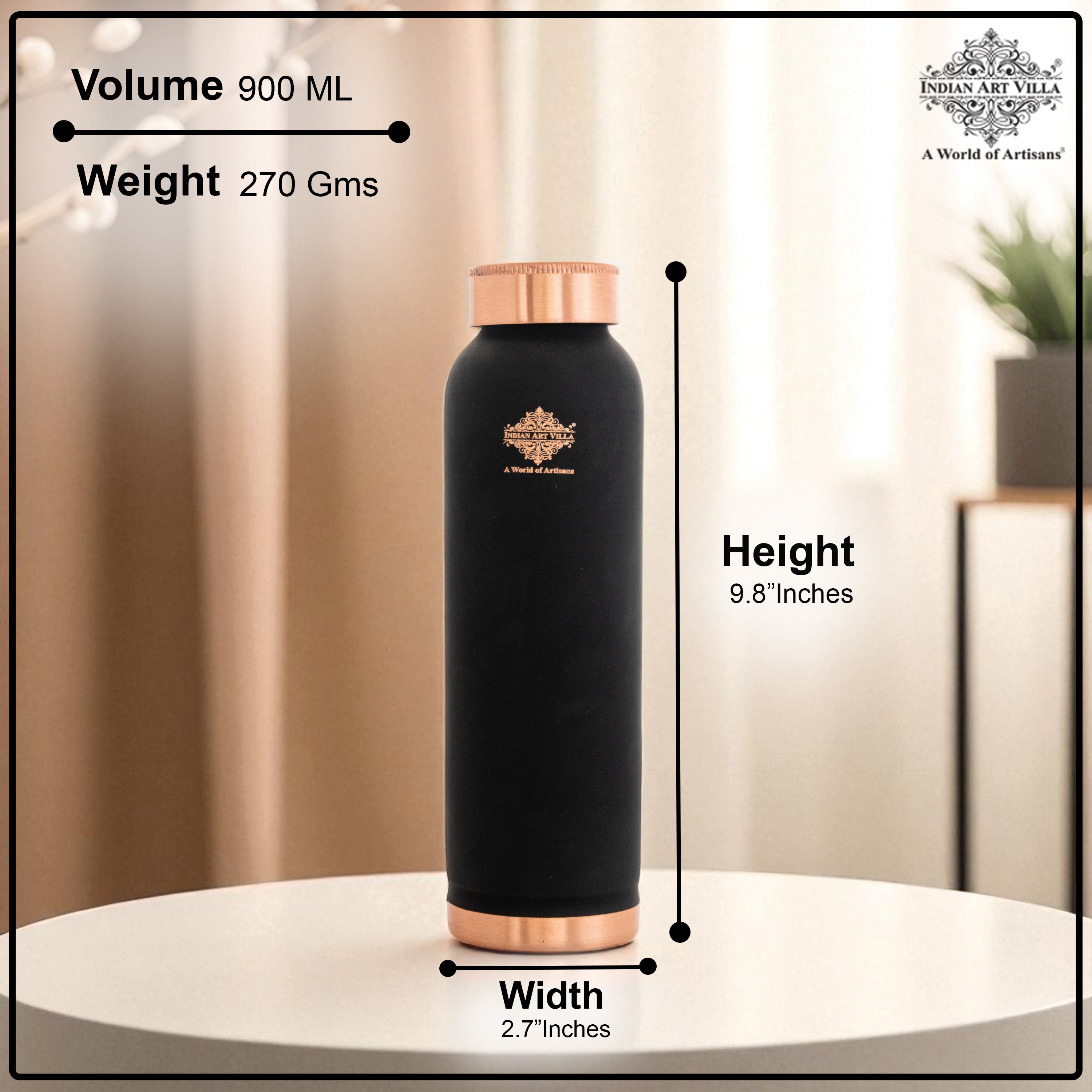 Pure Copper Water Bottle with Soft Matte Finish Color – 900 ML