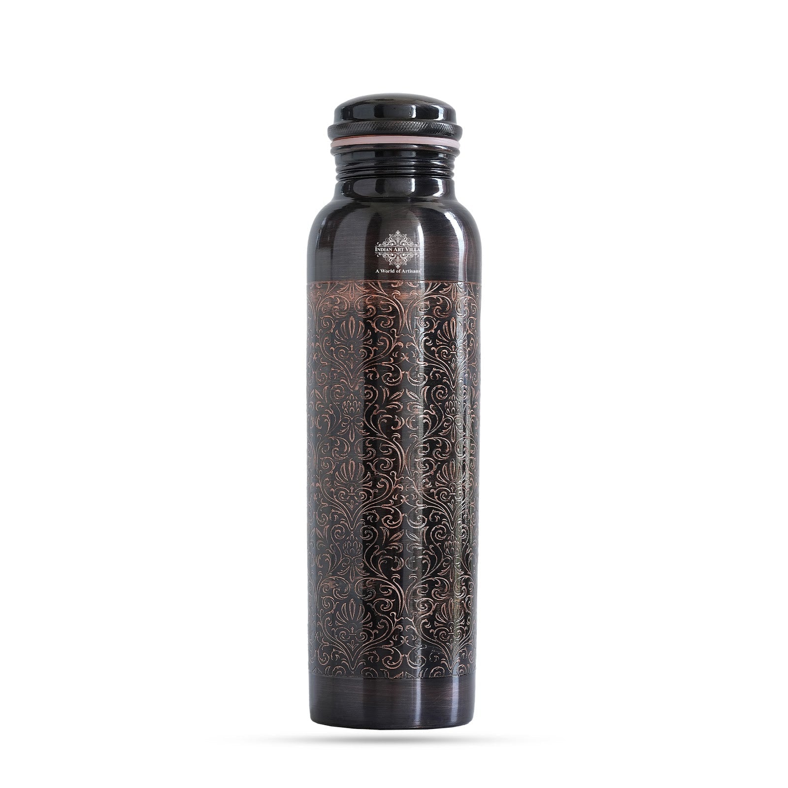 Pure Copper Water Bottle with Embossed Design