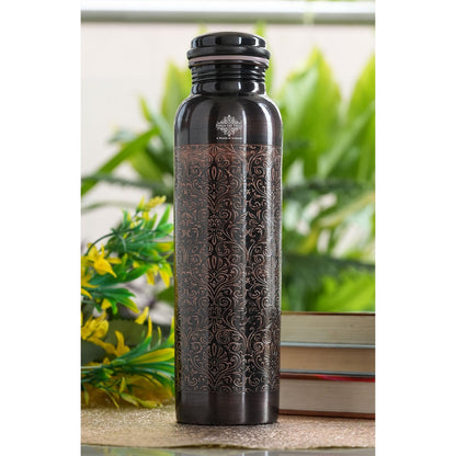 Pure Copper Water Bottle with Embossed Design
