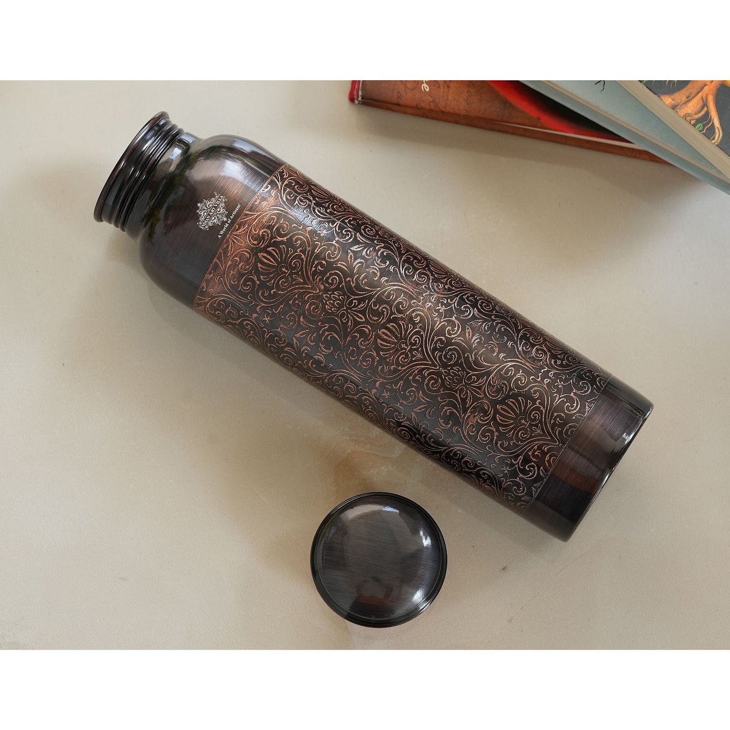 Pure Copper Water Bottle with Embossed Design