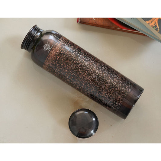 Pure Copper Water Bottle with Embossed Design