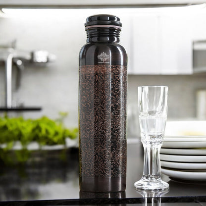 Pure Copper Water Bottle with Embossed Design