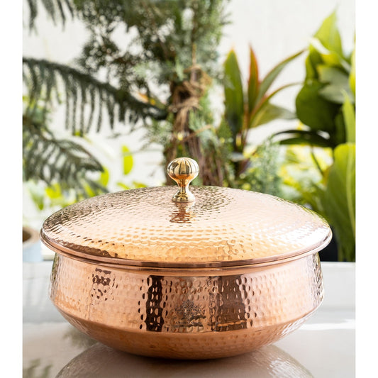 Handcrafted Pure Copper Handi | Lagan with Lid, Insite Tin Lining, Serveware & Cookware