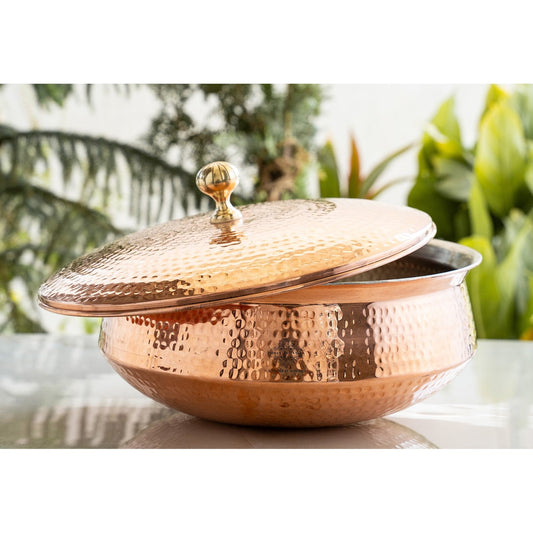 Handcrafted Pure Copper Handi | Lagan with Lid, Insite Tin Lining, Serveware & Cookware
