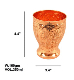 Pure Copper Big Glass with Embossed Flower Design, 350ml