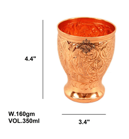 Pure Copper Big Glass with Embossed Flower Design, 350ml