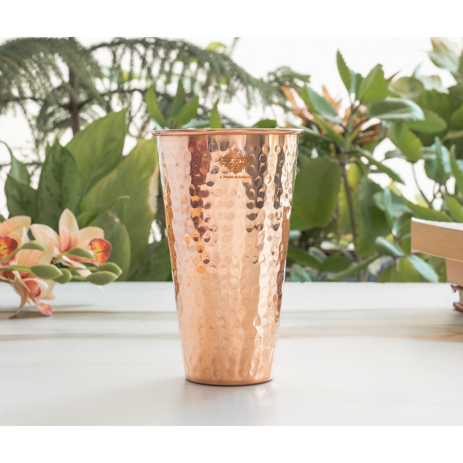 Pure Copper Handcrafted Embossed & Hammered Glass 525 ML