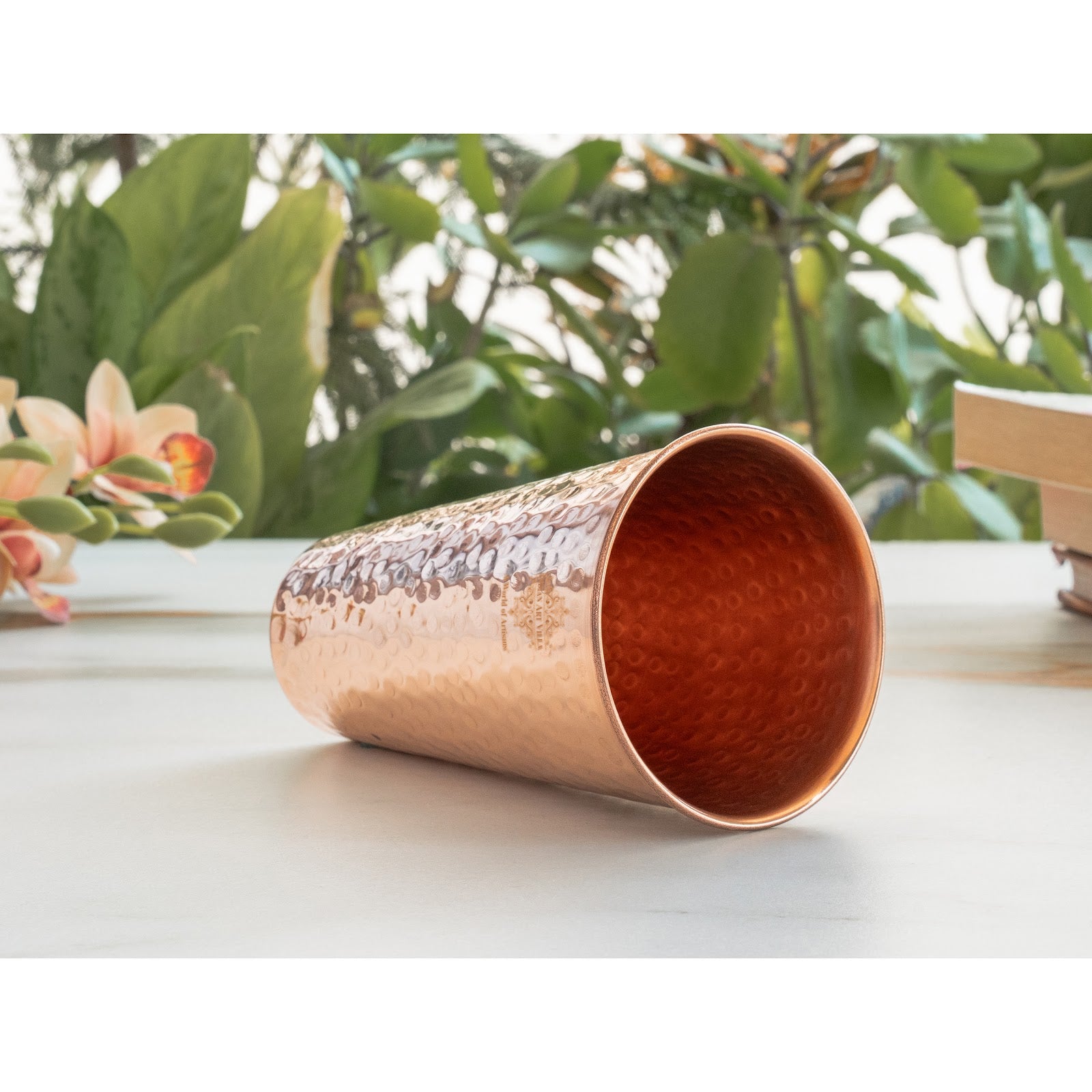 Pure Copper Handcrafted Embossed & Hammered Glass 525 ML
