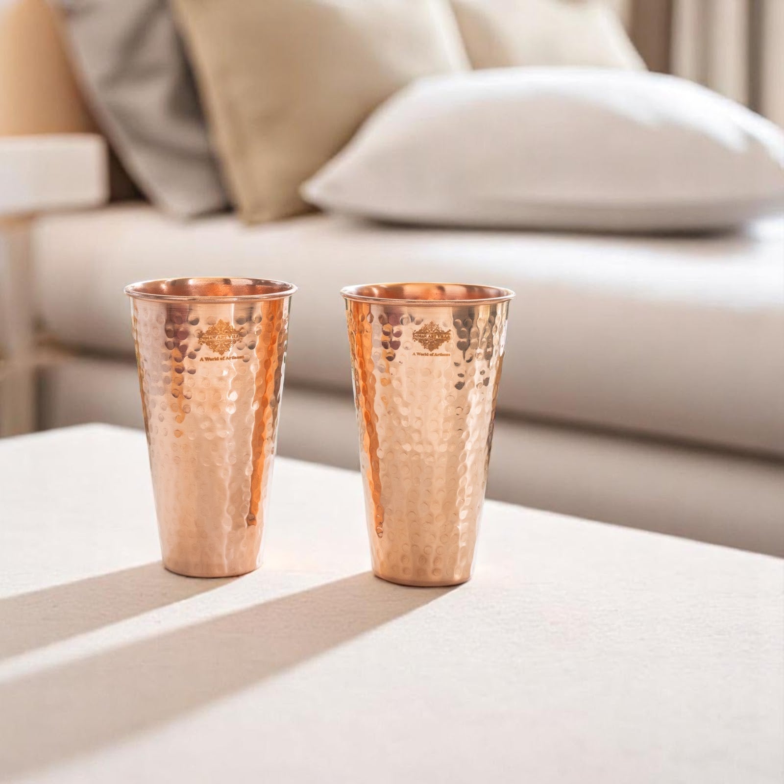 Pure Copper Handcrafted Embossed & Hammered Glass 525 ML