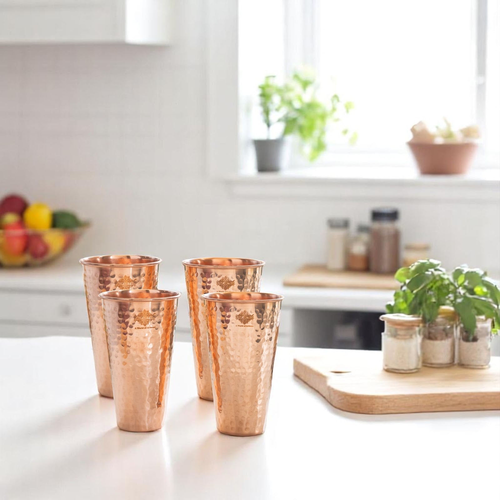 Pure Copper Handcrafted Embossed & Hammered Glass 525 ML