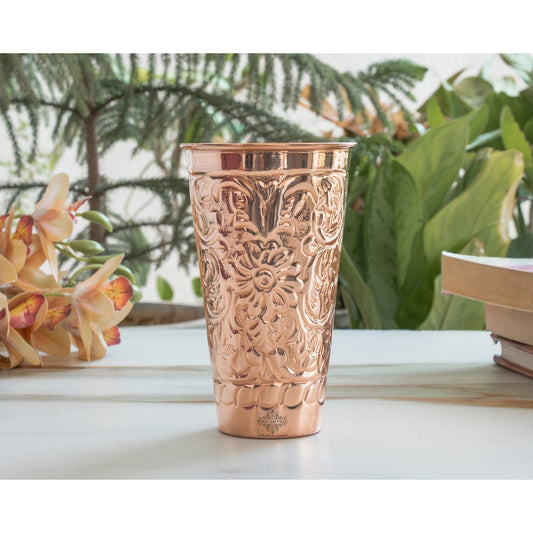 Pure Copper Handcrafted Embossed & Hammered Glass 525 ML