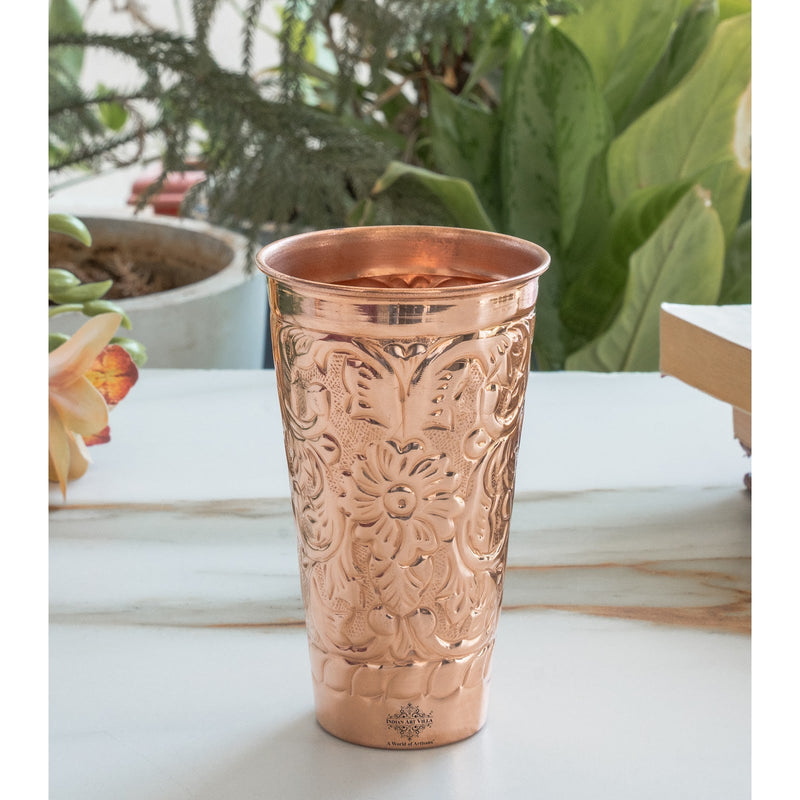 Pure Copper Handcrafted Embossed & Hammered Glass 525 ML