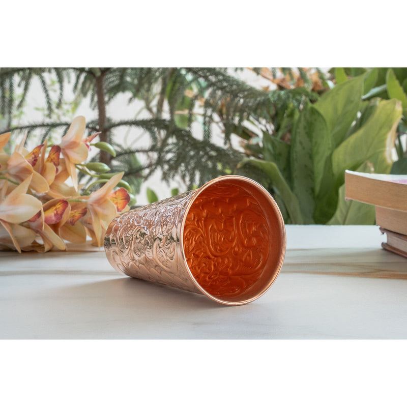Pure Copper Handcrafted Embossed & Hammered Glass 525 ML