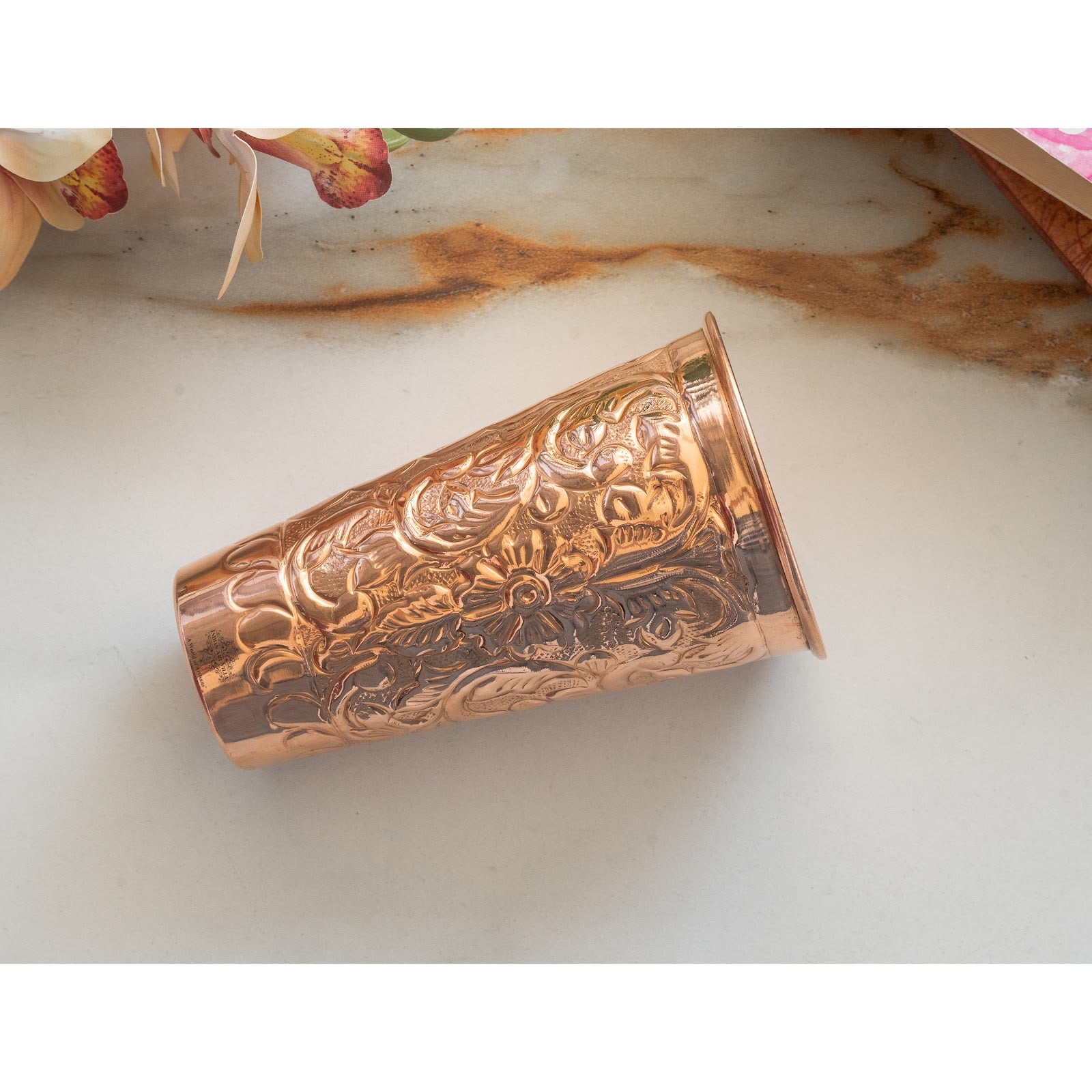 Pure Copper Handcrafted Embossed & Hammered Glass 525 ML