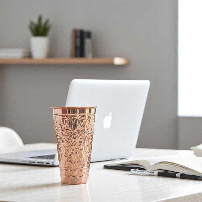 Pure Copper Handcrafted Embossed & Hammered Glass 525 ML